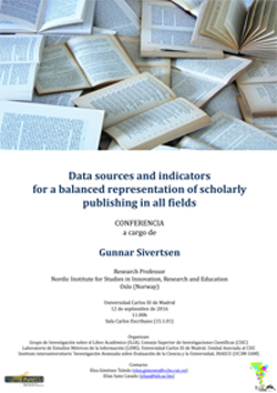 Conferencia: "Data sources and indicators for a balanced representation of scholarly publishing in all fields"