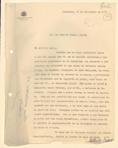 Carta remitida por Mariano Funes a Manuel Blasco