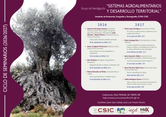 Programación del ciclo de Seminarios del Grupo de Investigación de Sistemas Agroalimentarios y Desarrollo Territorial 2026-2027