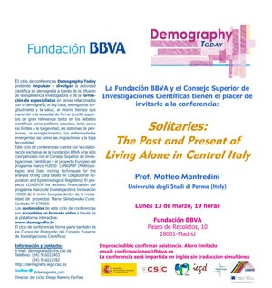 Ciclo de conferencias y curso de postgrado: "Demography Today: "Solitaries: The Past and Present of Living Alone in Central Italy"