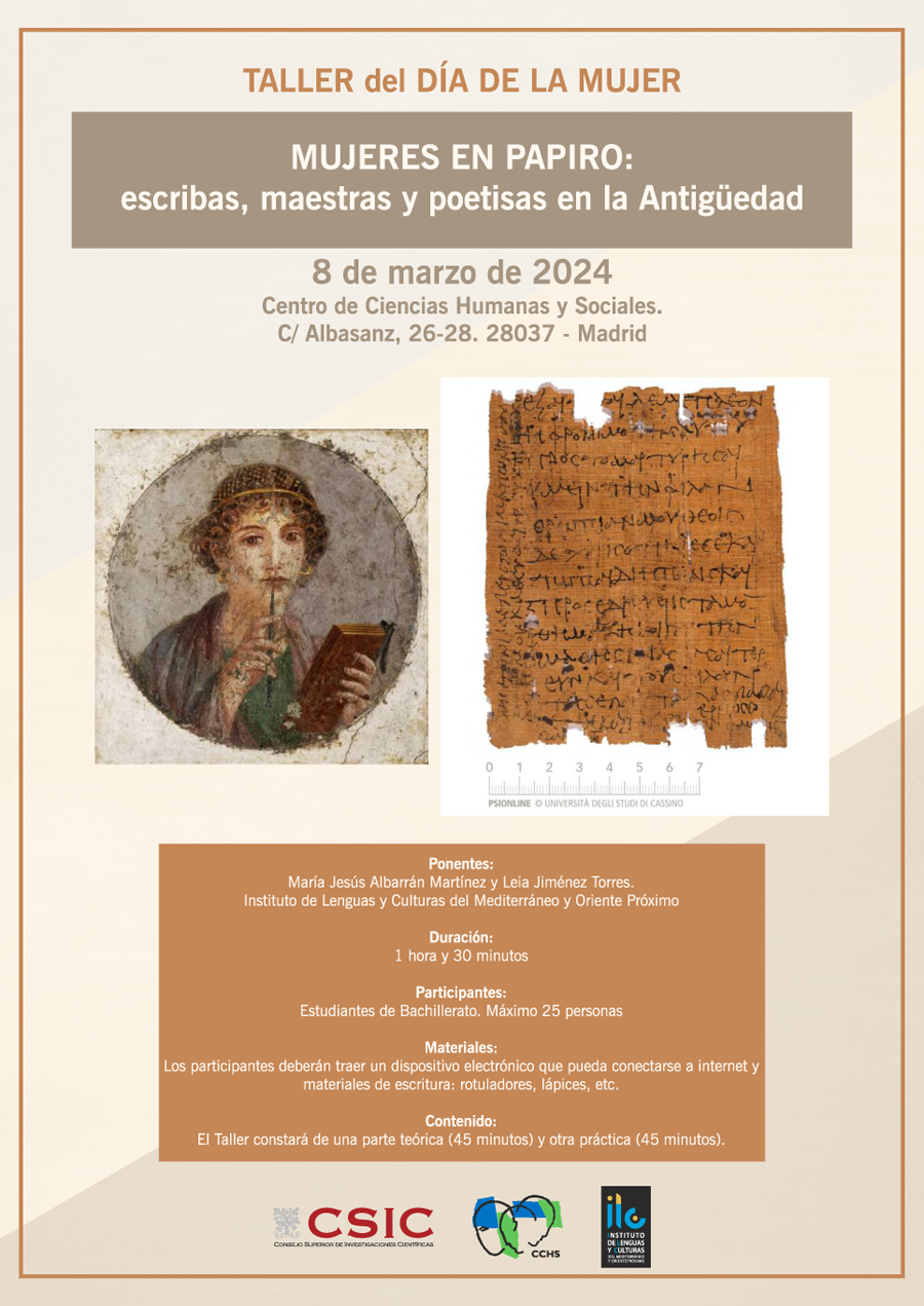 Taller del Día de la Mujer: "Mujeres en papiro. Escribas, maestras y poetisas en la Antigüedad"